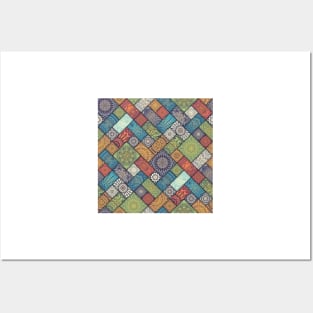 Diagonal Floral Tiles Pattern Posters and Art